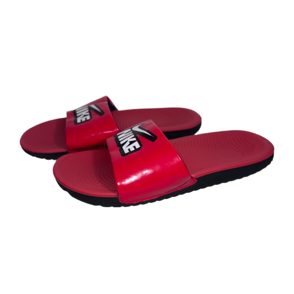 Nike Kids Slides Red Black Logo Sandals | Youth Size 6Y - Picture 2 of 5